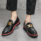 Black Dress Shoes Casual Slip-On Men Shoes Luxury Loafers Patent Leather Shiny Italy Moccasin Thick Bottom Business Formal Shoes