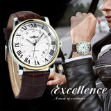 WINNER Automatic Watches Men Brand Luxury Simple Mechanical White Dial Leather Strap Calendar Clock Minimalist Wristwatches