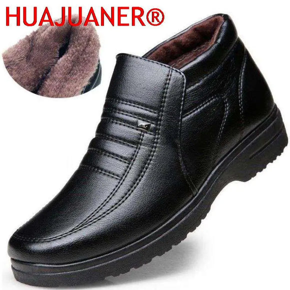 Winter Waterproof Men's Casual Leather Shoes Flannel High Top Slip-on Male Casual Shoes Rubber Warm Winter Shoes for Mens