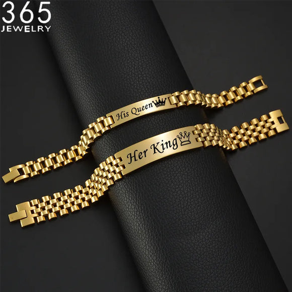 Customized Punk Style Stainless Steel Men Bracelet Engraved Name Date Thick Chain Bracelets for Women Couple Anniversary Jewelry