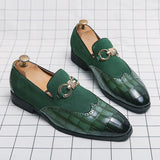 Autumn Green Loafers Men Slip-on Nubuck Leather Luxury Brand Thick Bottom Pointed Toe Fashion Designer Leather Shoes Casual