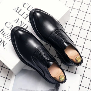 Business Formal Leather Shoes Men's Casual with Suit Low Top Solid Wedding Shoes Color Fashion Oxford Shoes Pointed Office Shoes