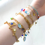 LUXUSTEEL Blue Evil Eye Hamsa Hand Bracelet for Women Gold Color Stainless Steel Heart Balls Charm Link Wristband Party Jewelry