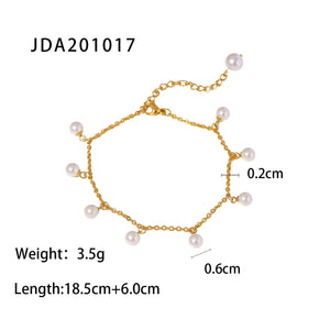 Uworld Romantic 18K PVD Plated Gold Stainless Steel Freshwater Pearl Foot Anklet & Bracelet Jewelry For Women Free Shipping