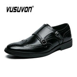 Men Fashion Formal Handmade Derby Dress Cow Genuine Leather Gentleman Double Buckles Monk Shoe Pointed Black Wedding Flats 38-48