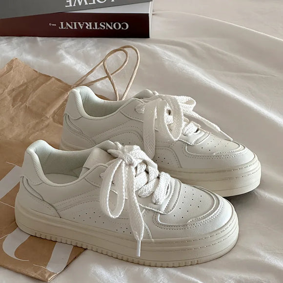 2023 Leather Sneakers Women Platform White Woman Sports Sneakers Female Shoes Sneakers Casual Ladies Flats Lace Up