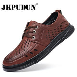 Summer Mens Leather Shoes Luxury Designer  Handmade Mens Loafers Moccasins Breathable Lightweight Hollow Out Business Zapatos