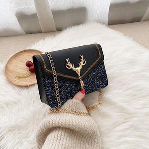 OkoLive SB0030 Women Cute New Fashion Elk Tassel Chain Women&#39;s Small Bag Frosted Sequin Diagonal Cross Bag Gift For Young Girl