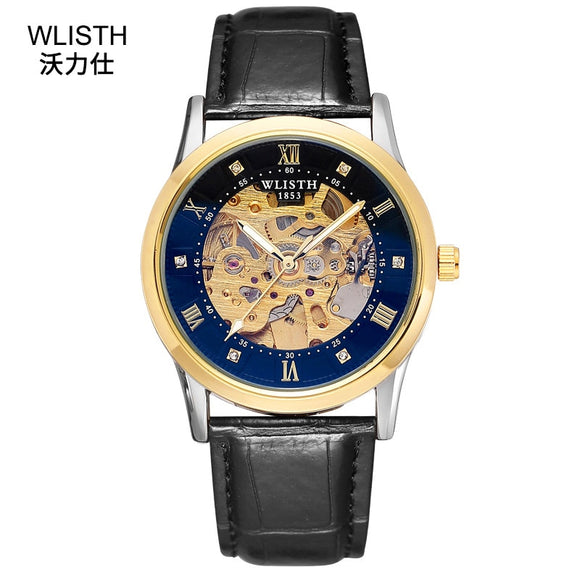 WLISTH Brand Men Skeleton Watch Stainless Steel OR Leather Watch Band 30m Waterproof Luminous Pointer Men's Business Wristwatch