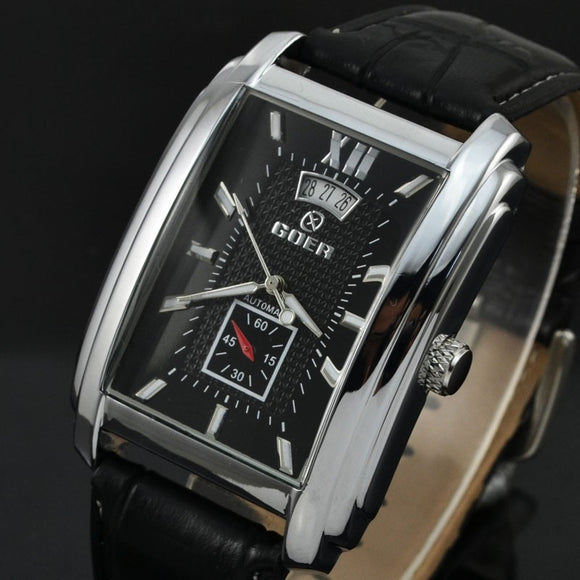 2021 New Rectangle Men's Mechanical Watch Luxury Brand Men Automatic Business Black Leather WristWatches Relogio Masculino