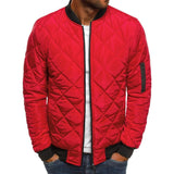 Men Quilted Padded Jacket Casual Zip Up Winter Warm Bomber Jacket Casual Plaid Stand-Up Zip Coat Windproof Outwear