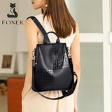 FOXER Women&#39;s Backpack Large Capacity Travel Rucksack Ladies Soft Split Leather Business Satchel Female Casual Shoulder Bags