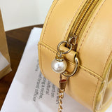 Women PU Leather Messenger Round Bags Female Chain Pure Color Shoulder Bags Small Plaid Pattern Crossbody Bags