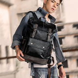 Weysfor Vogue Multifunction Men PU Leather Backpack Vintage Canvas Backpacks School Bag Neutral Portable Wearproof Travel Bag