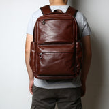NZPJ Leather Men&#39;s Backpack European and American Fashion Travel Bag Vintage Head First Layer Cowhide Leisure Backpack
