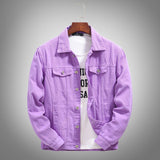 Classic Men Solid Color Slim Denim Jacket Orange Purple  Comfortable Simplicity Youth jeans Jacket Coat Brand Clothing