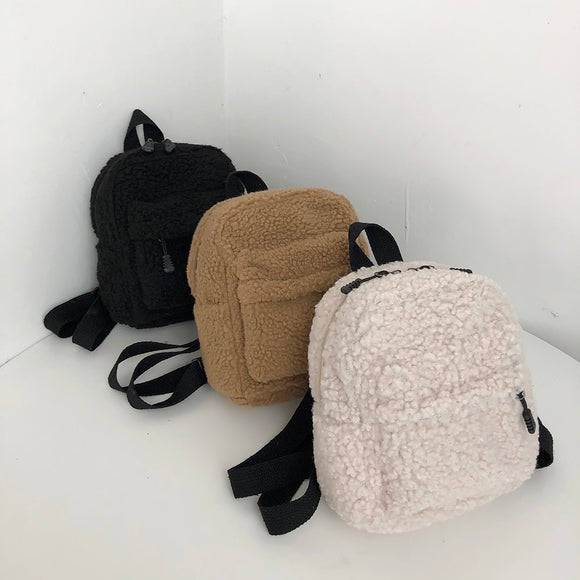 Casual Plush Women Small Backpack Simple Solid Color Female Autumn Winter Mini Fashion Children School Bags Shoulder Handbags