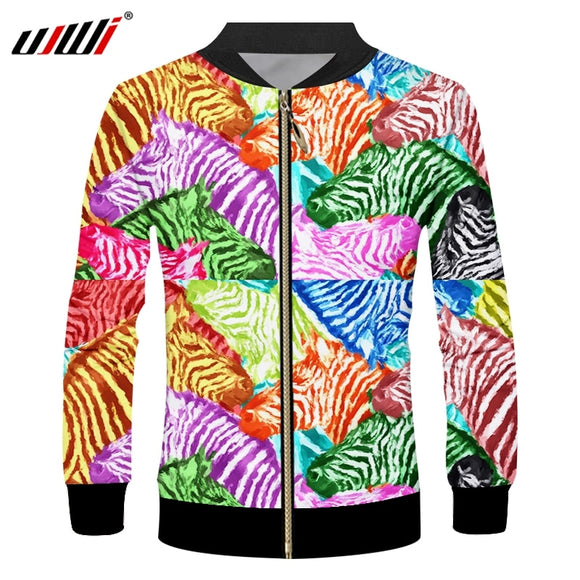 UJWI Man Autumn New Zip Jacket 3D Printed Lovely Zebra Colorful Large Size Costume Unisex Zipper Coat Wholesale