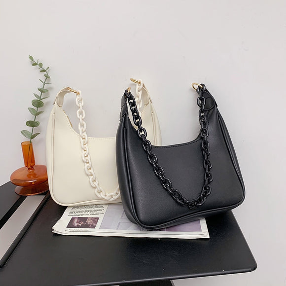 2022 Fashion PU Leather Shoulder Underarm Bags For Women Casual Solid Color Crescent Shape Ladies Chain Small Shoulder Handbags
