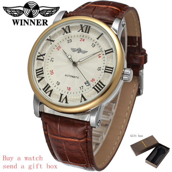 Men Mechanical Watches Winner Brand Self wind Automatic Stainless Steel Leather Band Forsining Man Sport Casual watch  Clock