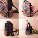 Veowalk Vintage Artistic Embroidered Women Canvas Backpacks Handmade Floral Embroidery Rucksack Schoolbag Denim Travel Bags