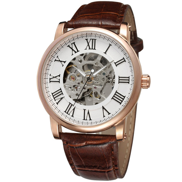 Fashion Winner Top Brand Mens Wrist Mechanical Watch Men Luxury Leathe Business Army Wrist Watch Sport Military Skeleton Clocks