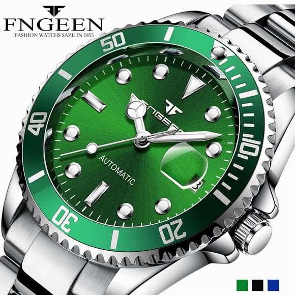 FNGEEN Luxury Brand Men's Watch Steel Tourbillon Skeleton Mechanical Watches Luminous Automatic Date Hodinky Diamond Wristwatch