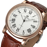 FORSINING Brand Luxury Men Automatic Watches Rome Auto Date Gold Case Business Mechanical Watch Brown Leather Mens Dress Clock