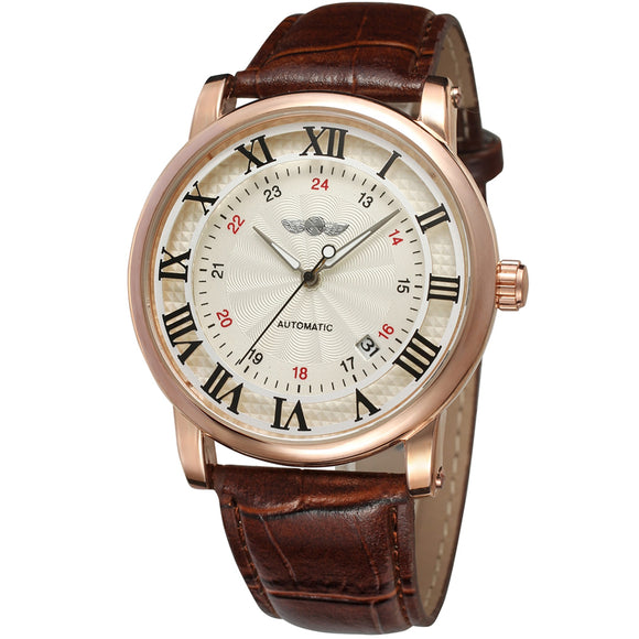 Fashion Top Winner Brand Automatic Watches  Luxury Leather Watchband 24-hour Mechanical Clock Luminous Hands Calendar Date Clock
