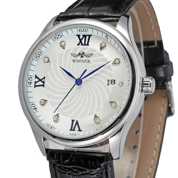 Fashion New Winner Top Brand Business Men Automatic Wrist Watches Leather Dress Male Mechanical Calendar Date Clock Montre Homme