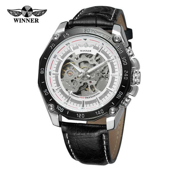Fashion Winner Top Brnad Mens Clocks Skeleton Automatic Movement Leather Best Selling New Brand Casual Skeleton Wrist Watches
