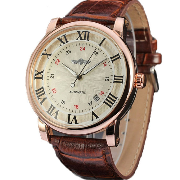 Relogio Relojes 2022 New Fashion Rose Gold Watches Day Date Automatic Self Wind Leather Strap Men's Watches Mechanical Watches