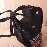 Veowalk Vintage Artistic Embroidered Women Canvas Backpacks Handmade Floral Embroidery Rucksack Schoolbag Denim Travel Bags