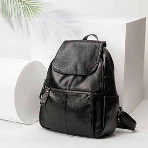NIGEDU 100% Genuine leather Women Backpack with zippers big capacity black college backpack schoolbag female Travel bag Daypack