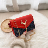 OkoLive SB0030 Women Cute New Fashion Elk Tassel Chain Women&#39;s Small Bag Frosted Sequin Diagonal Cross Bag Gift For Young Girl