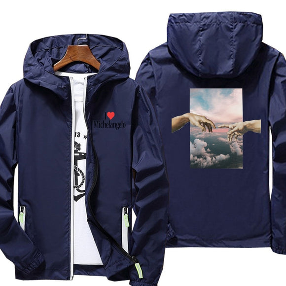 MICHELANGELO Casual jacket men windbreaker spring summer Reflective jacket men's street windbreaker hoodie zipper thin jacket