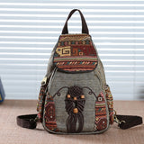 Motaora Handmade Backpack Women&#39;s Vintage Canvas Backpacks National Style Geometrical Printed Bag Female Simple Travel Backpack