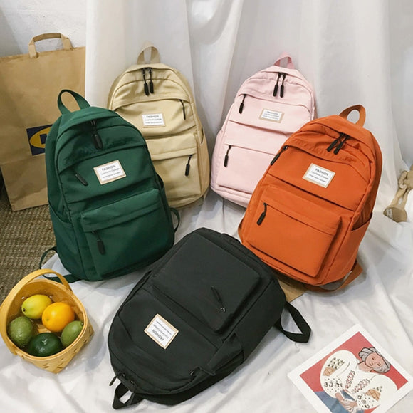 New Casual Solid Color Nylon Women Backpack Student School Bag Teenage Girls Shoulder Bags Mochilas Rucksacks Backbag