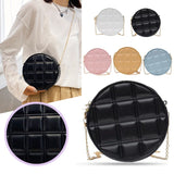 Women PU Leather Messenger Round Bags Female Chain Pure Color Shoulder Bags Small Plaid Pattern Crossbody Bags