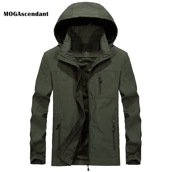 Men's Breathable Waterproof Military Jacket Spring Autumn Male Casual Windbreaker Jackets Hooded Outdoor Coats Plus Size 4XL