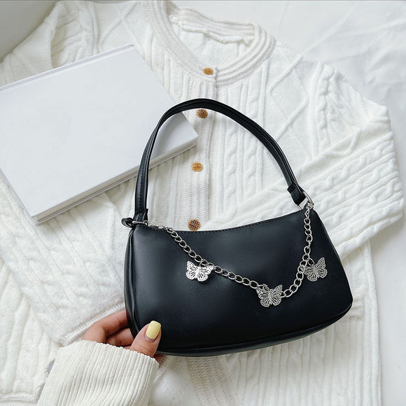 Texture Women's Leather Handbag Butterfly Chain Designer Bag Cheap Shoulder Underarm Bag Ladies Shopper Pure Color Small Purse