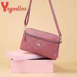 Yogodlns Vintage Printing Shoulder Messenger Bag Female Pu Leather Crossbody Bag Multi-pocket Cellphone Handbag and Purse Bolsa
