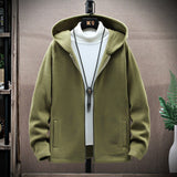 2021 Autumn/Winter New Men&#39;s Fashion Trim Casual Solid Color Fleece and Thick Warm Hooded Jacket Loose High Quality Men&#39;s Jacket