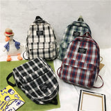 Fashion Plaid Canvas Women&#39;s Backpack Student Backpacks Teenage Girl School Bags Large Capacity Waterproof Travel Rucksack
