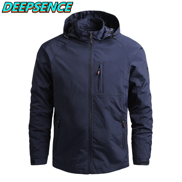 Spring Autumn Fashion Casual Military Thin Jacket Men Solid Zipper Pocket Waterproop Hooded Coat Streetwear Jackets Men Size 5XL