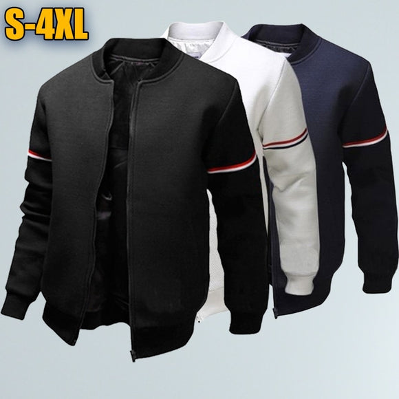 Autumn and Winter New Men's Fashion Pure Color Long-sleeved Sports Outdoor Jacket Black White Navy Blue Casual Baseball Uniform
