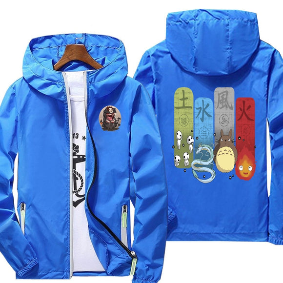 Spirited Away Men's anime Jackets Windbreaker Jacket Reflective zipper thin hoodie jacket waterproof Outdoors