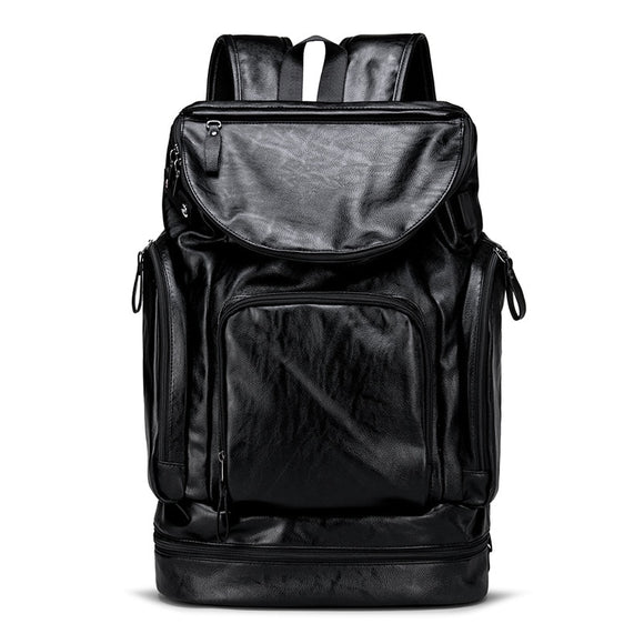 Weysfor Anti Theft Men Backpack with Shoe Pocket Male Laptop Backpack PU Leather Black Travel Backpack Waterproof Travel Bag