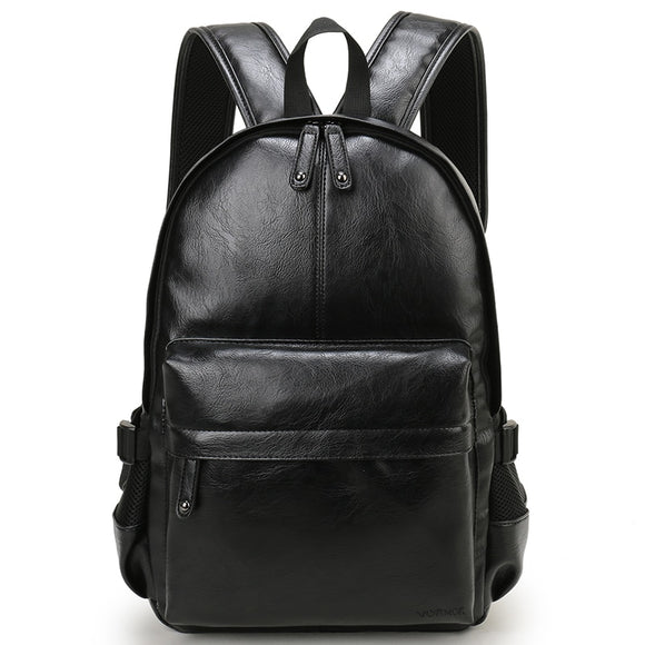 Fashion PU Leather Backpack Men Women 14 inch Laptop Backpack Unisex Students Black Travel School Bag