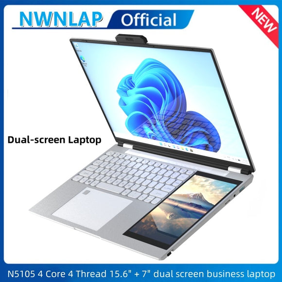 Dual-screen Laptop intel Celeron N5105 4 Core 4 Thread 2.0GHz 15.6-inch IPS 2K four-sided narrow screen 7-inch IPS Touch screen